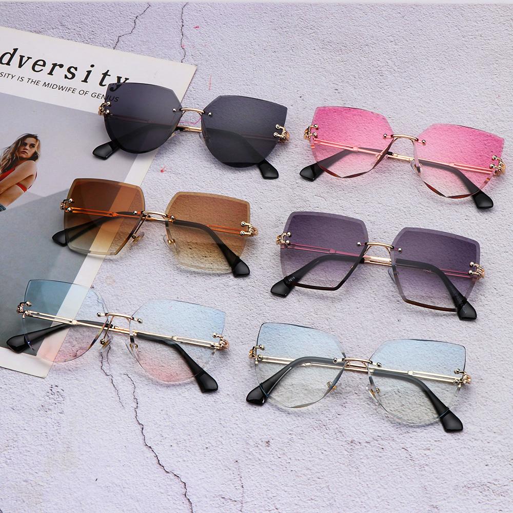 Fashion Eyewear Uv400 Women Metal Sunglasses Cat Eye Sunglasses Rimless Shades