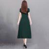 Plus Size Summer Lady Dress Slim Fit A-line Midi Dress Round Neck Short Sleeves Slim Waist Pure Color Mid-calf Length OL Commute