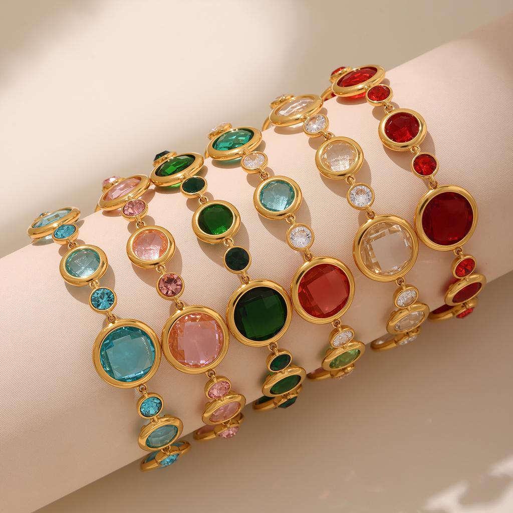 Nivora Exclusive Colorful Glass Chain Bracelet For Women Stainless Steel Charm Bangle Engagement Wedding Bracelets Zircon Gifts