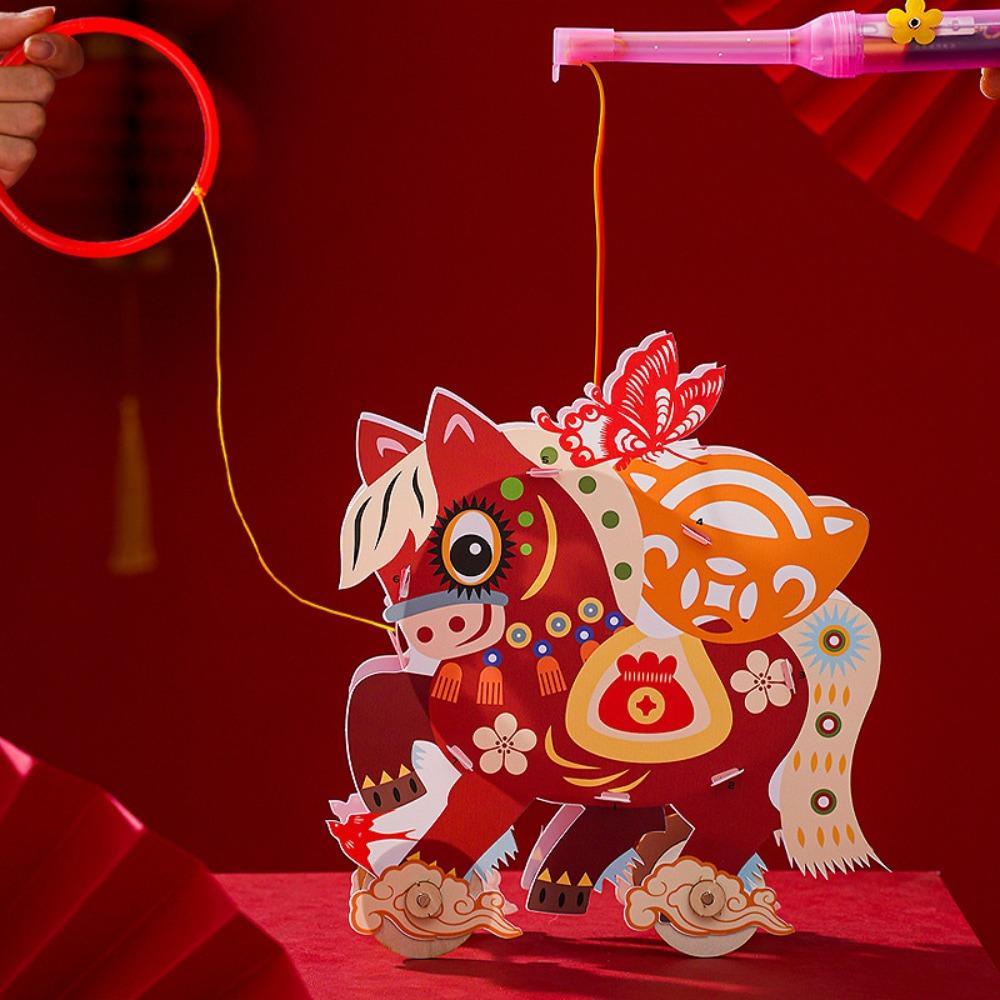 DIY Chinese New Year Lantern Luminous Traditional 2026 Horse Year Lantern Cartoon Cute PVC Transparent Horse Lantern