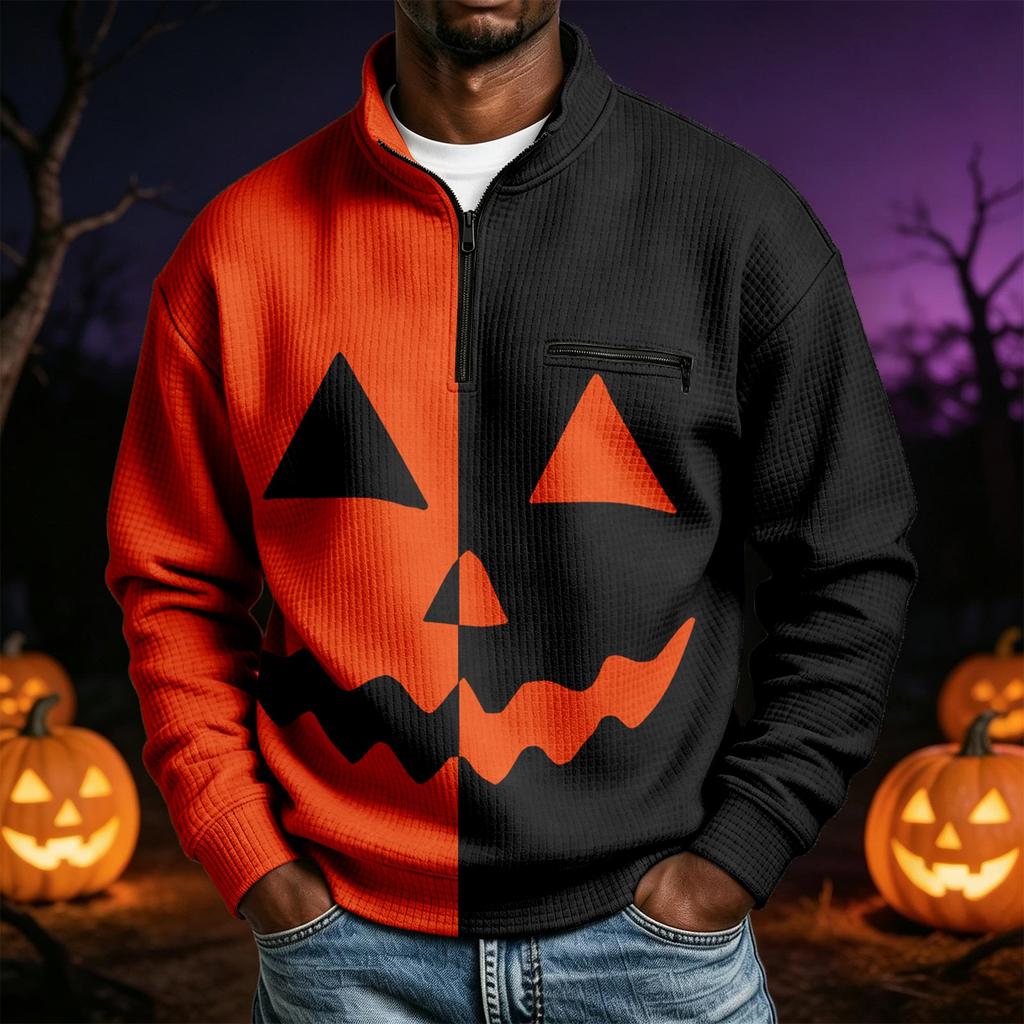 Men's Long Sleeve Sweatshirt with Halloween Print for Casual Wear