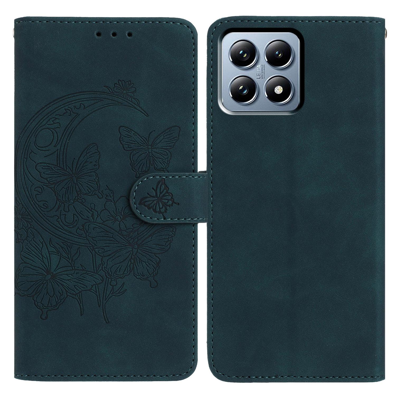 

For Xiaomi 15T Pro Case Butterfly Flower Imprinted PU Leather Wallet Stand Phone Cover Green