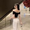 New Pure Desire Wind Off-the-shoulder Short-sleeved T-shirt Women's Summer Sweet Babes Sexy V-neck Slim-fit Top