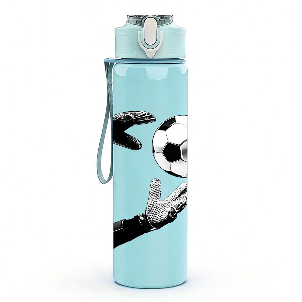 1PC Soccer Kick Football Player Silhouette Print 750ml Color Plastic Sports Water Bottle Leakproof Flip Straw Lid Suitable for Sports Office Home Use