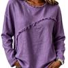 Women Solid Color Raw Edge Long Sleeve Top Casual Loose Fit Pullover Sweatshirt