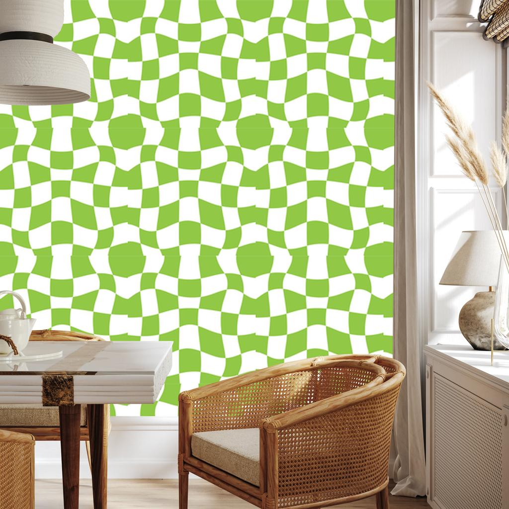 Wallpaper Casual Checkerboard Lime for Living Room and Bedroom 50x1000