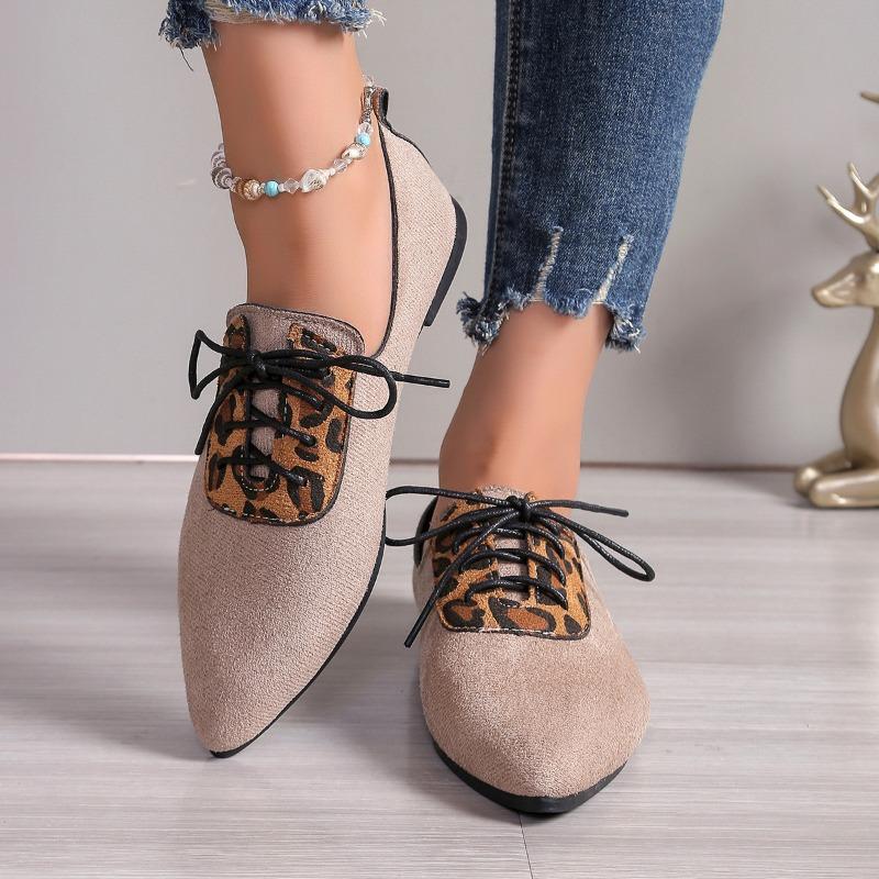 Fashion Women's Fashion Low Heel Shoes Autumn New Pointed Head Suede Front Lacing Soft Sole Anti-slip Wear-resistant Low Top Shoes