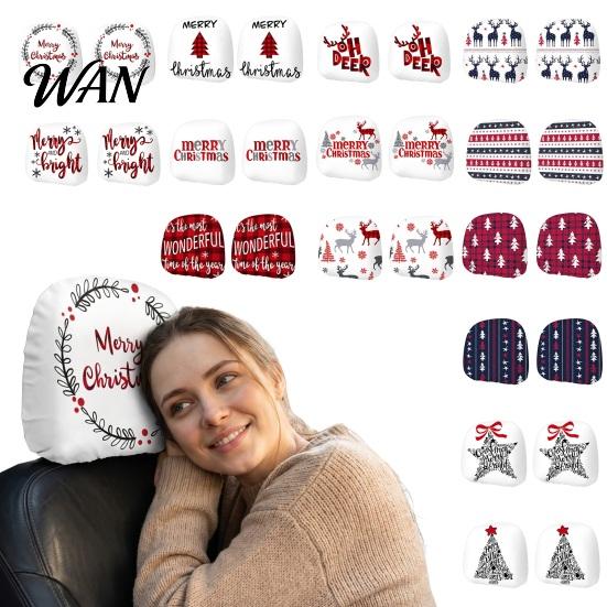 Funny Christmas Car Prints 2Pcs Headrest Covers, Elastic Holiday Printed Head Rest Cover, Fabric Seat Accessories Auto Pillow Protector for