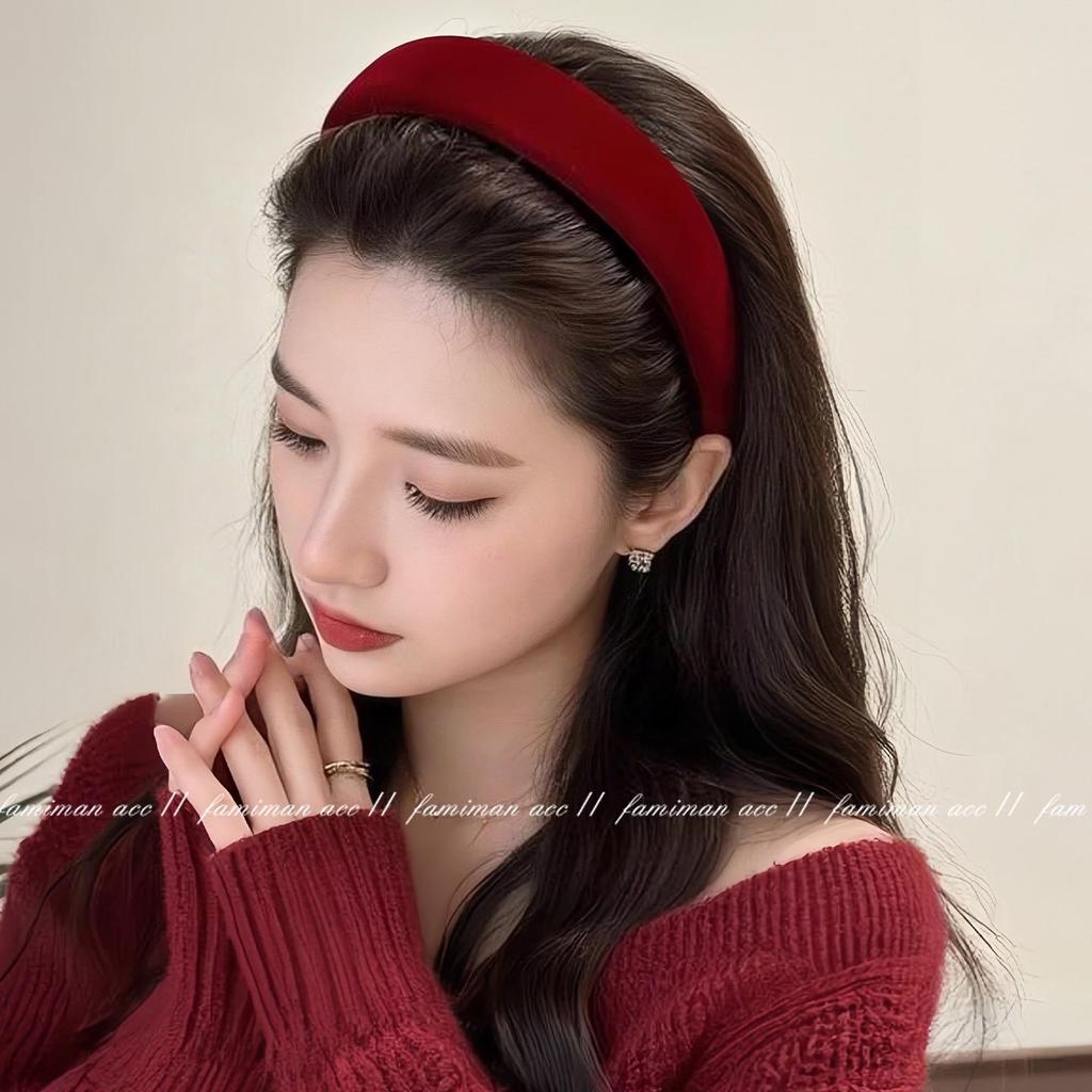 High-End Retro Velvet Red Headband for Women - 2026 Winter Fashion Hair Accessory