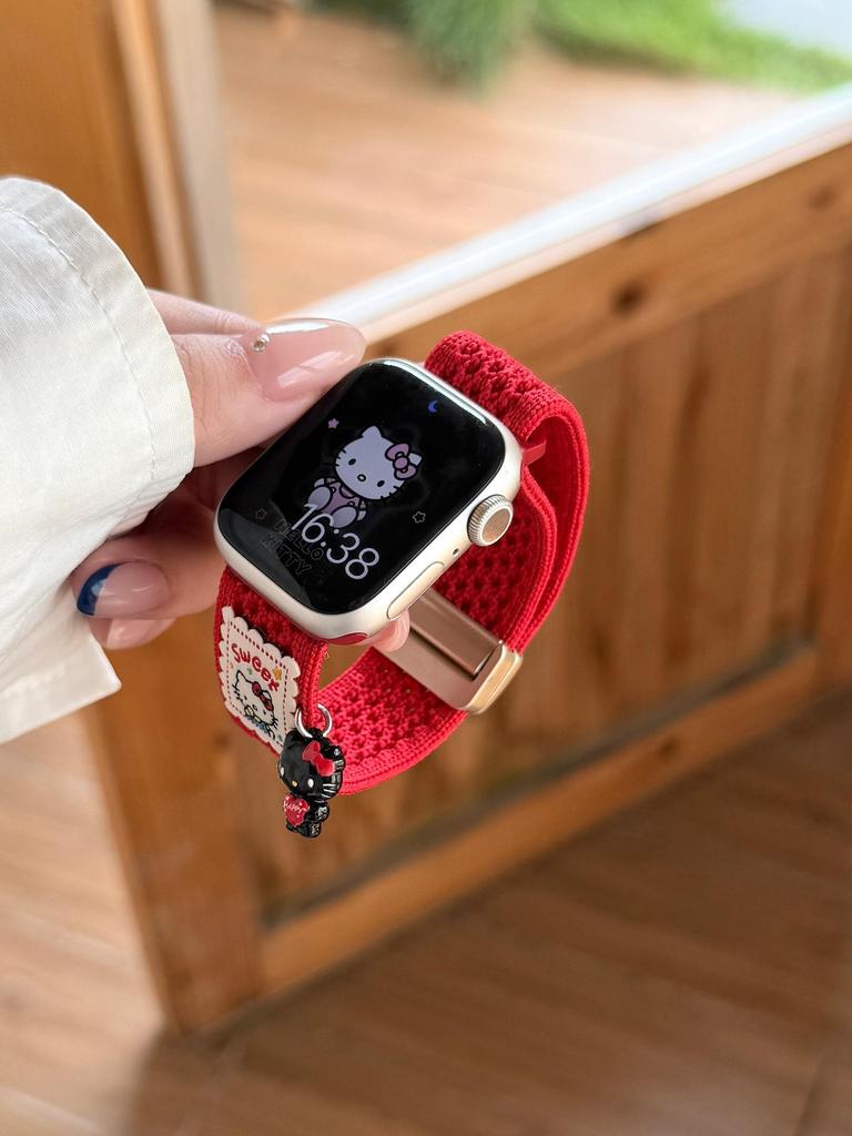 Compatible Apple S11 Watch Band: Breathable Woven Cartoon Pendant with Magnetic Buckle for iWatch 1098765SE