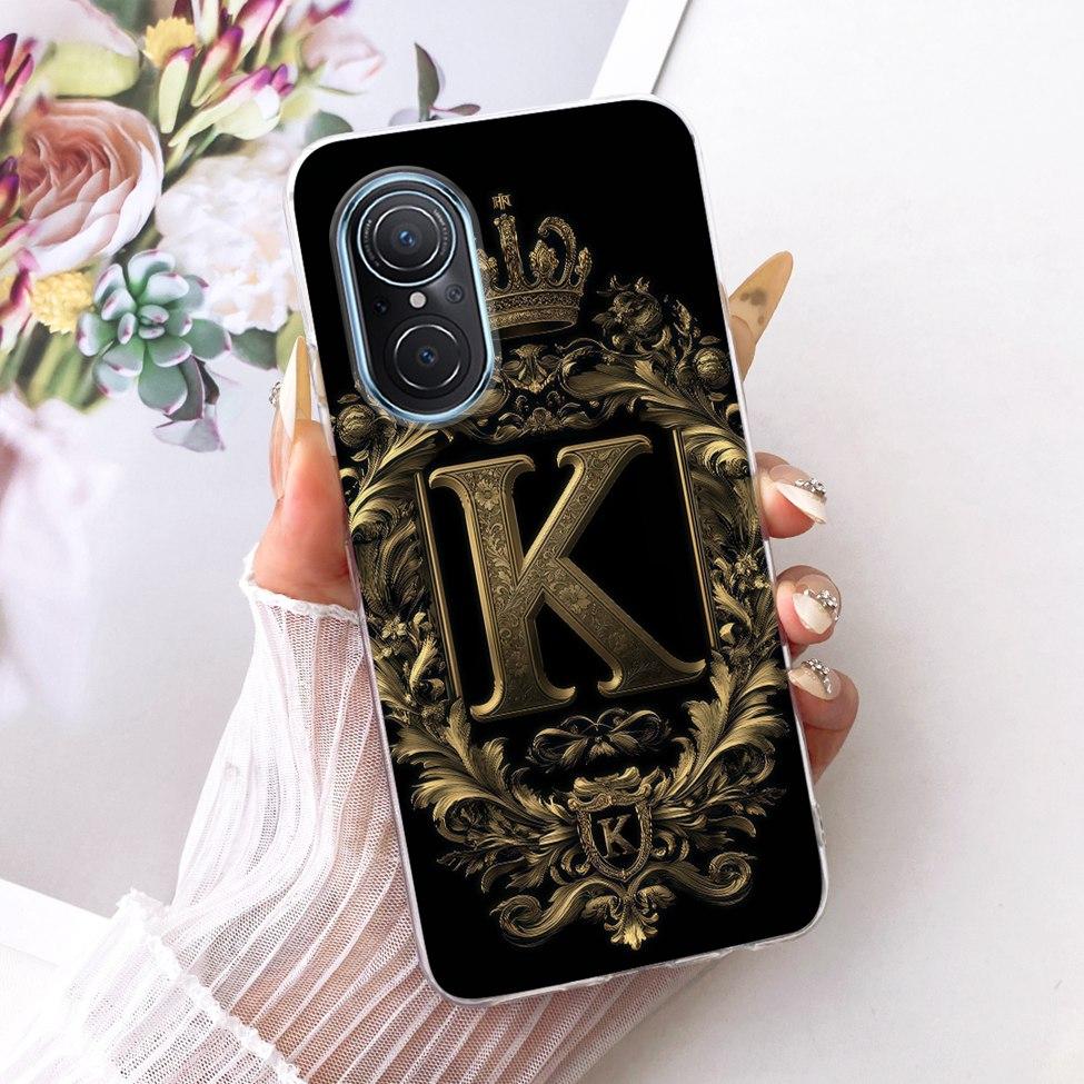 Clear For Huawei Nova 9SE JLN-LX1 JLN-LX3 Cover For Huawei Nova 9 SE Case Luxury Crown A-Z Letters 2D Flat Pattern Soft Casing