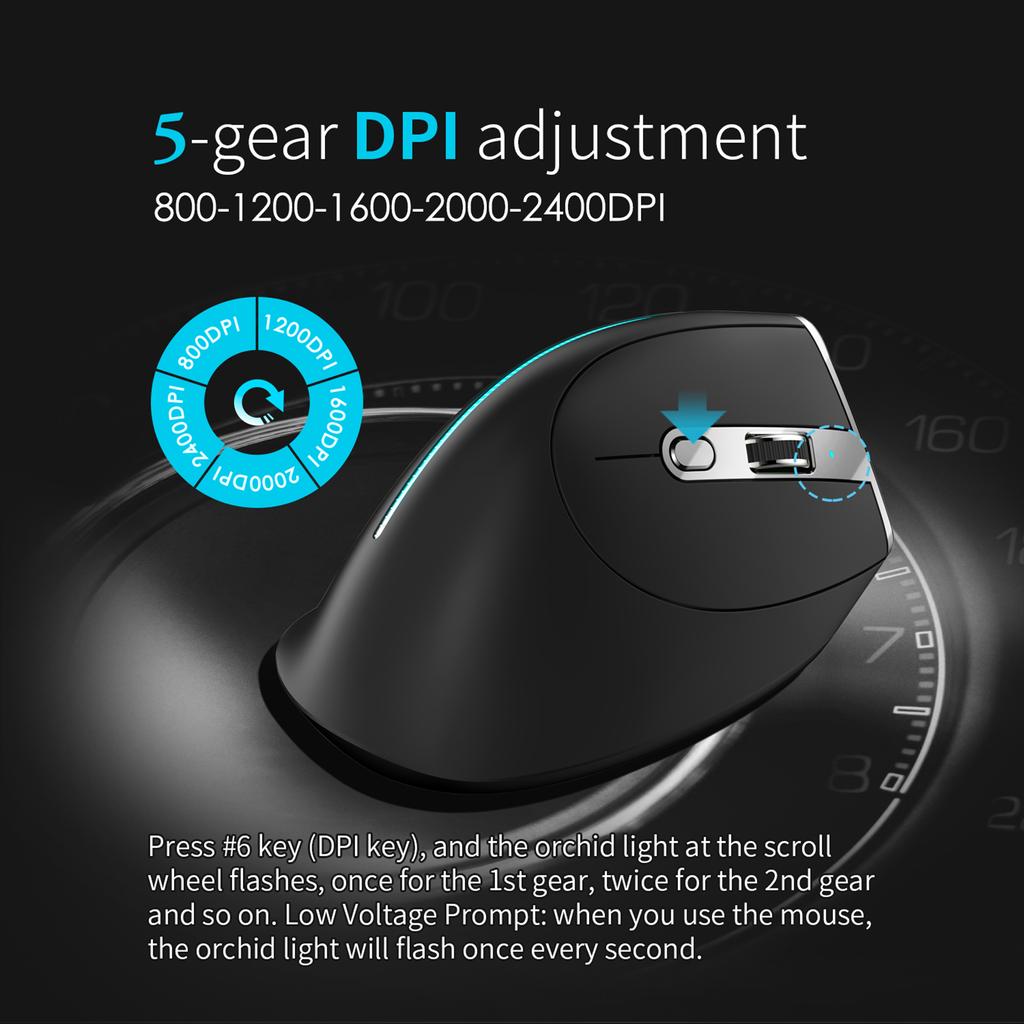 ZELOTES F-36 Drahtlose vertikale 2,4-G-Bluetooth-Maus, Vollfarblicht, 8 Tasten, Programmierung mit fünf DPI