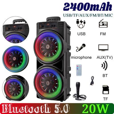 BT Speaker with Double Subwoofer Deep Bass RGB Light Loud Boombox Dancing Sound System Wireless Outdoor Party Sound System