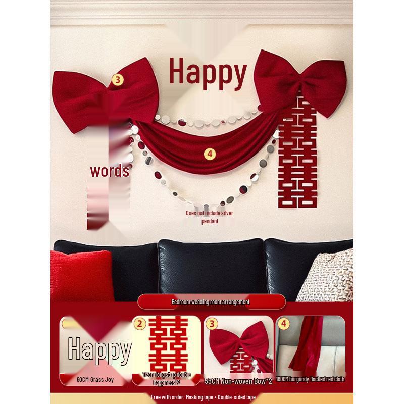 Set Decorazione Matrimonio Camera da Letto Doppia Felicità Rossa