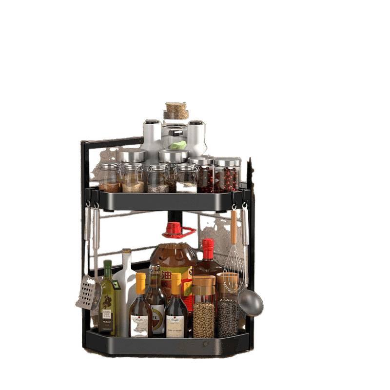 Corner Wall-Mounted Kitchen Spice Rack - No-Drill, Triangle Design for Countertop and Pendant Storage.