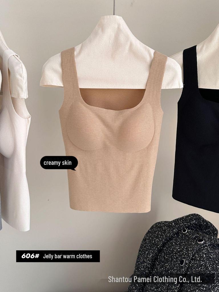 2025 Women's Skin-Friendly Camisole Vest with Chest Pads: Seamless Tube Top & Versatile Bottoming Shirt