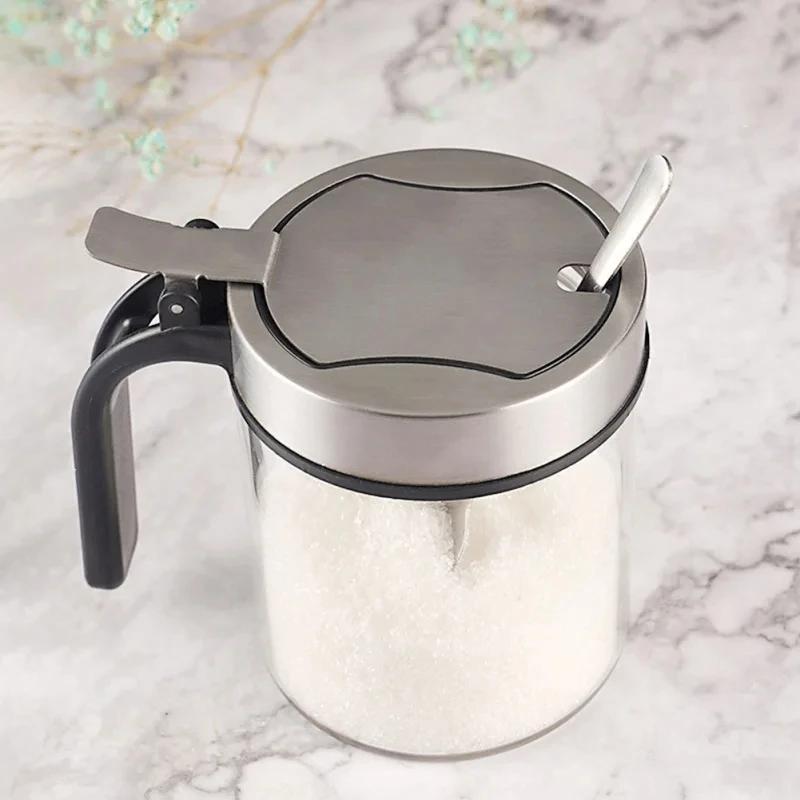 1Pcs Glass Seasoning Jar Stainless Steel Lid With Spoon Condiment Bottle Salt Shaker Kitchen Supplies Storage Set Spice Boxes