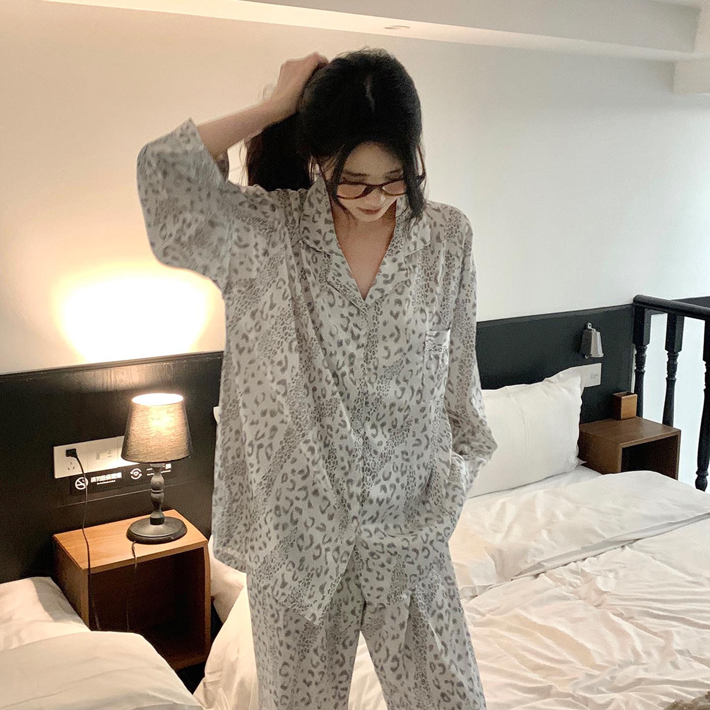 

Women s Cloud Cotton Long Sleeve Pajama Set with Lapel - Spring/Autumn Original Fit Double Extra Large (XXL)