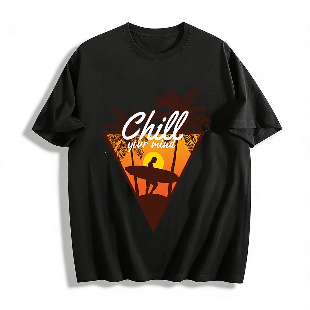 Chill Your Mind Surf Graphic Tee Tropical Beach Vacation Casual Top Pure cotton T-shirt XXS
