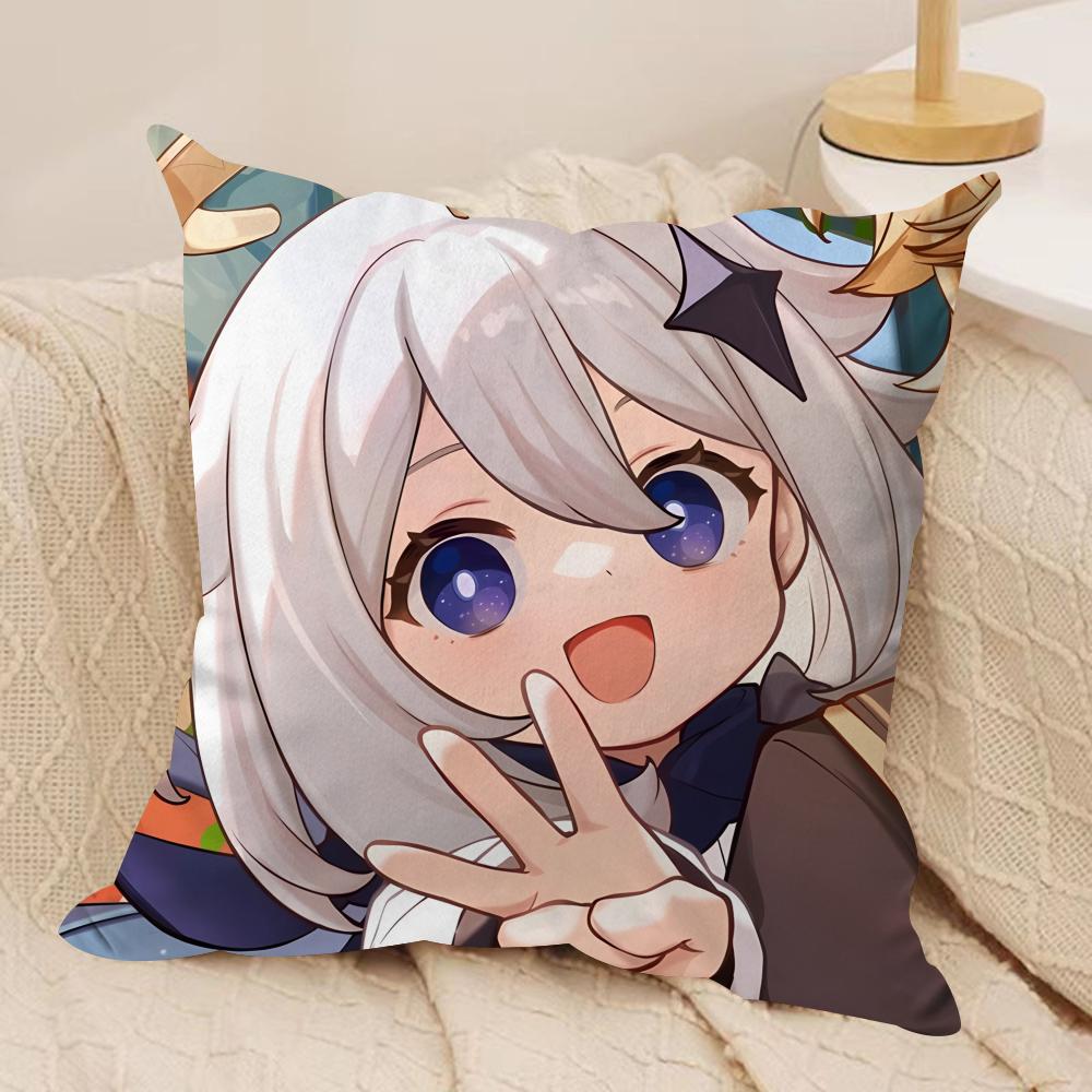 Paimon Cute Genshin Impact Cushion Cover Silky Short Plush Invisible Zipper Dustproof Sofa Pillow Case For Home Decor