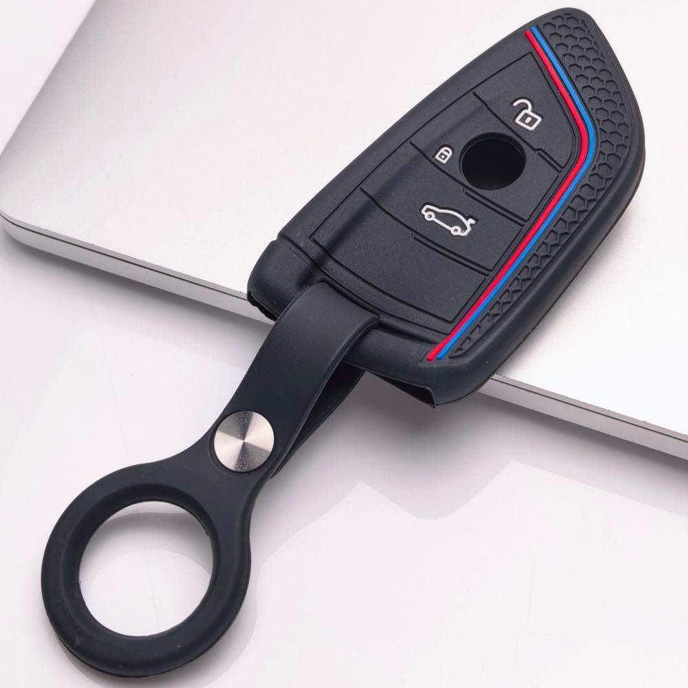 Silikon-Schlüsselanhänger-Abdeckung mit passendem Schlüsselanhänger für BMW 1er 2er 3er 4er 5er 6er 7er Serie X1 X2 X3 X4 X5 X6 X7 M Serie Keyless Entry Fernbedienung Dieses weiche Schutz