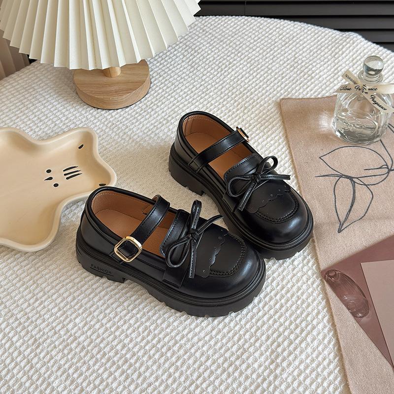 New Spring and Autumn Girls' Fashionable British Style Soft-soled Leather Shoes