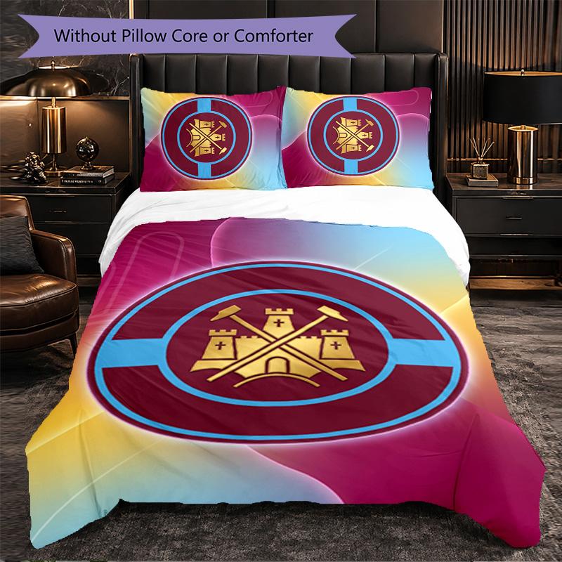 West Ham United Zestaw Pościeli Piłkarskiej 3-częściowy Miękki Komplet Poszew na Kołdrę z Poszewkami na Poduszki Zestaw Dekoracji Sypialni do Domu