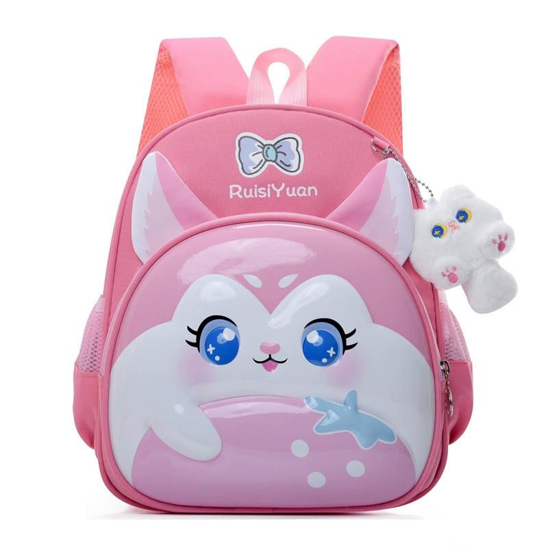 Little Car Rabbit Cartoon Backpack With Plush Pendant Oxford Cloth Bag School