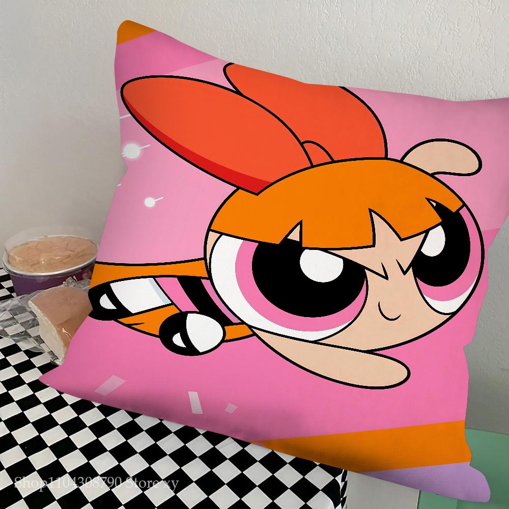 

1pc Classic Cartoon T-The Powerpuff Girls Pillow Bedroom Sofa Leisure Comfort Cushion Car Living Room Home Decoration 16x16Inch