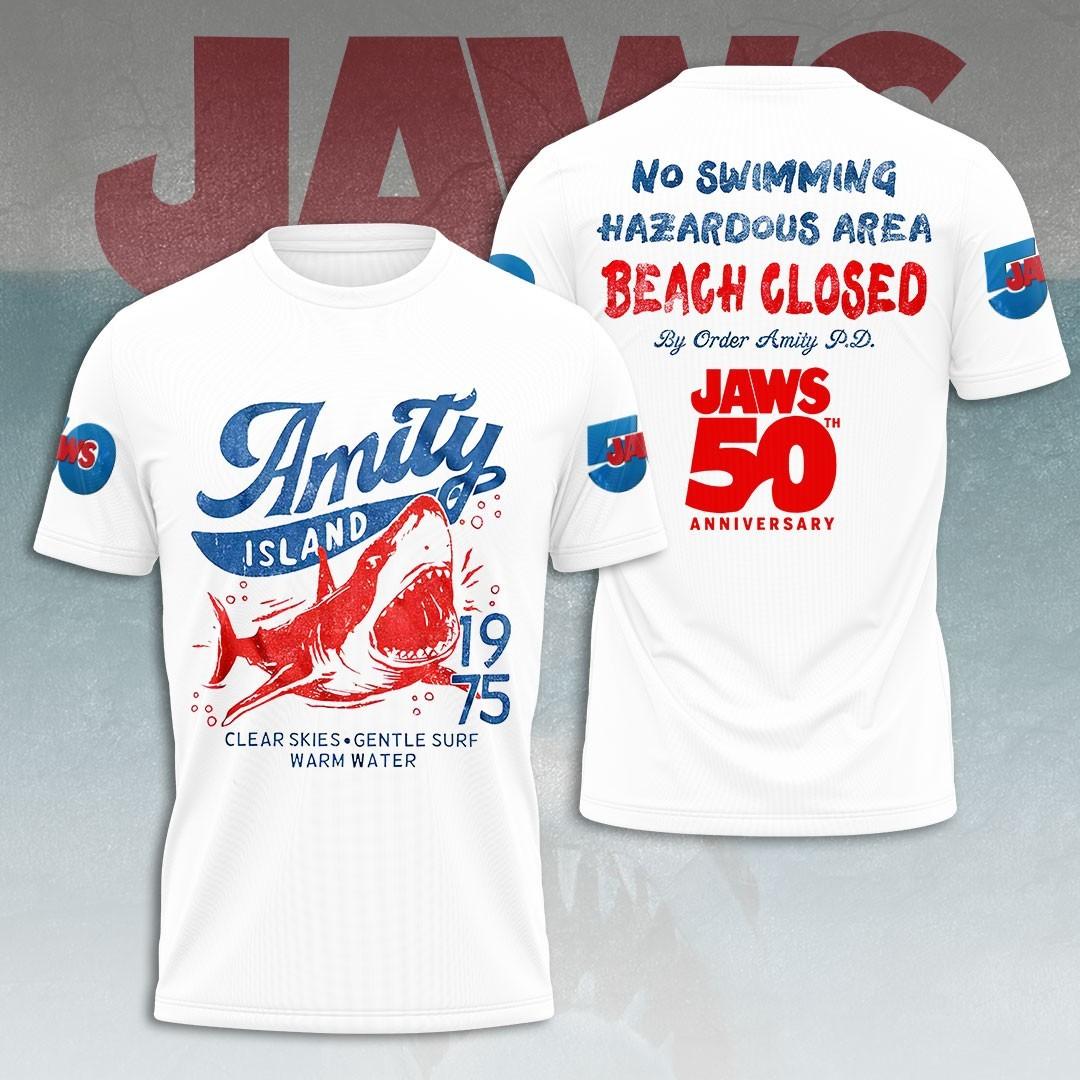 NEW!! Jaws 3D Amity Island 1975-2026 50th Anniversary T-shirt Full Size S-4XL S