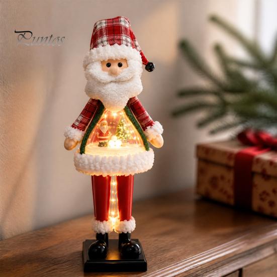 Christmas Village Display Pieces LED Lighted Figurine, Swirling Glitter Santa Claus Elk Snowman Unique Presents for Friends Decoration with