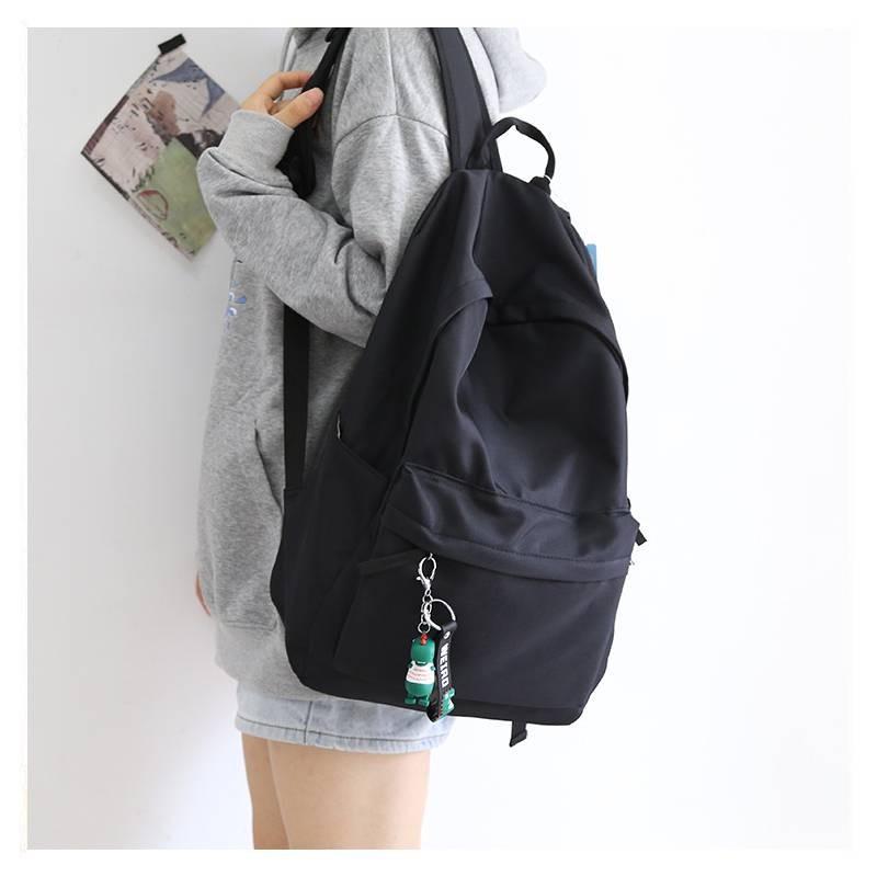 School Travel Bag Versatile Solidcolor Largecapacity Backpack Unisex Black