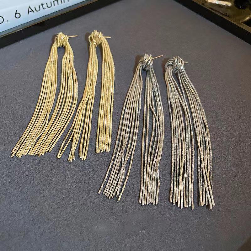 European & American Luxury Metal Knot Tassel Stud Earrings - Chic, Cold Style, High-End Accessory