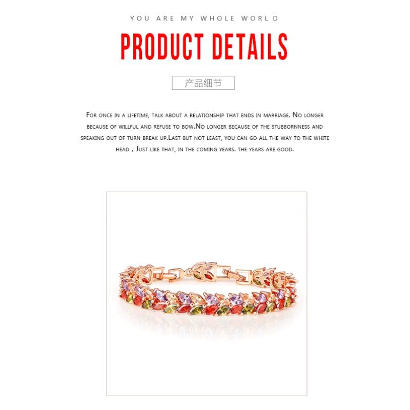 Meier European and american bracelet bracelet jewelry fashion colorful zircon willow leaf bracelet copper crystal bracelet