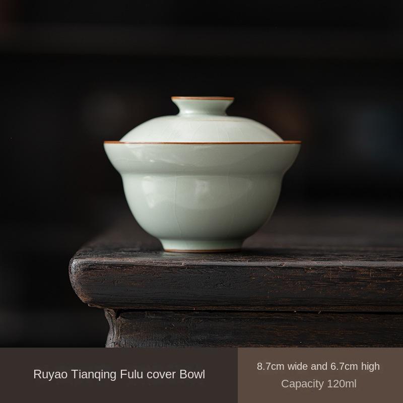 

Azure Ru-Kiln Gracked Glaze Supportable Small Size Handmade Ru-Porcelain Tea Bowl Chinese Porcelain Kung Fu Gaiwan Tea Bowl