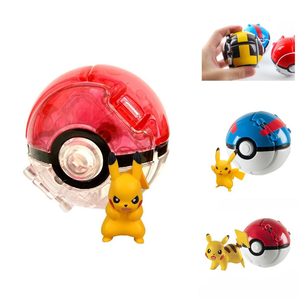 Abs+pvc Material Poke Ball Action Figure Model Toy With Pikachu Charmander Litten Rockruff