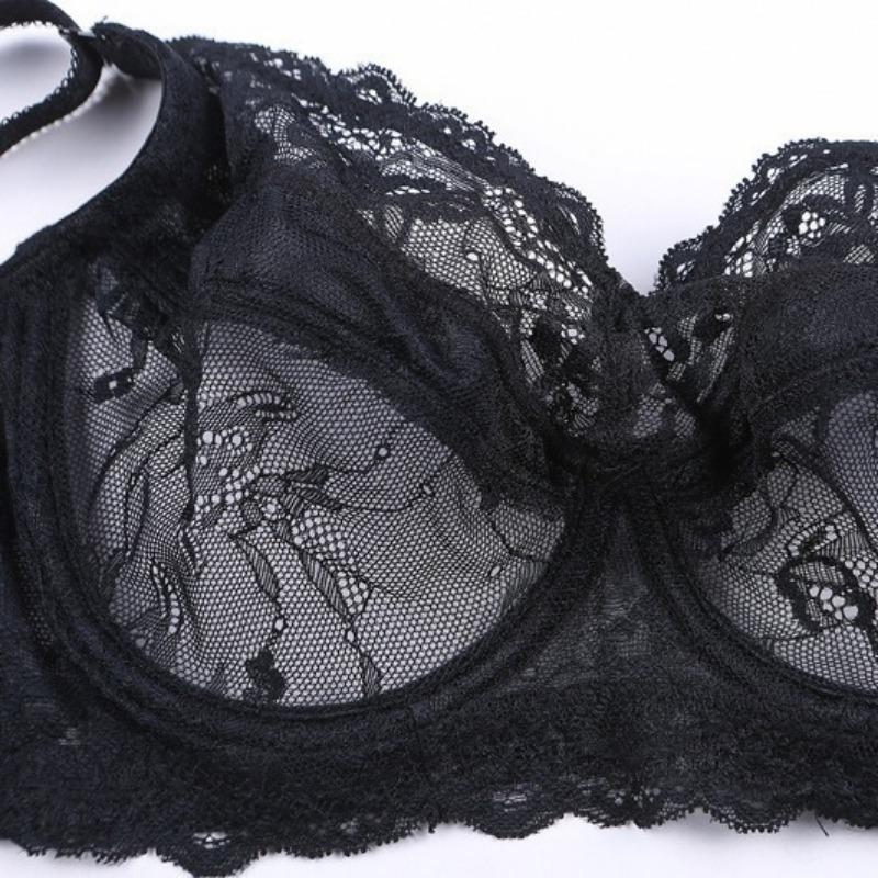 Full Size Thin Underwire Bra for Large Breasts No Cotton Thin Lace Underwear