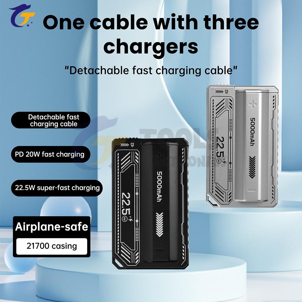 1-Piece Solder-Free 21700 Power Bank Case PD 20W Fast Charging with Built-in Cable Detachable DIY Battery Case-no Battery