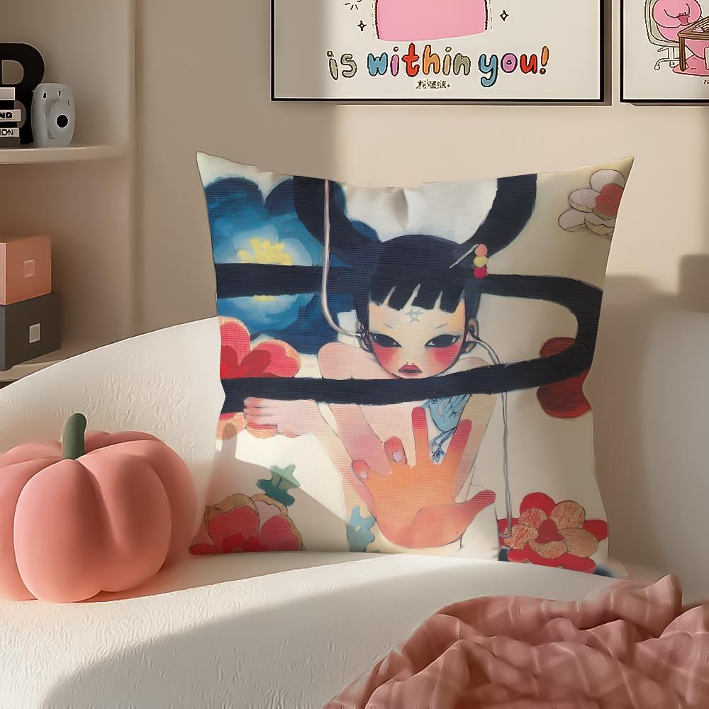 Warm Cute Surreal Japanese Art AAya Takano Cushion Cover Pillowcase Short Plush Invisible Zipper Room Sofa Cushion Cover