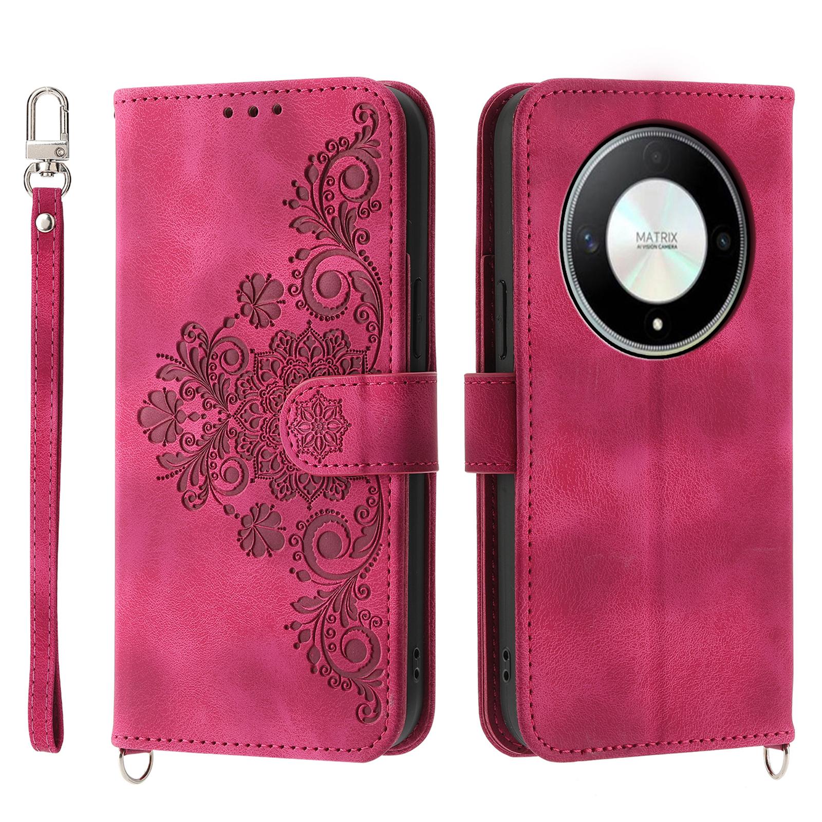 

Кожаный чехол-кошелек для Honor X9b 5G/Magic6 Lite 5G с ремешком на руку и плечевым ремнем C