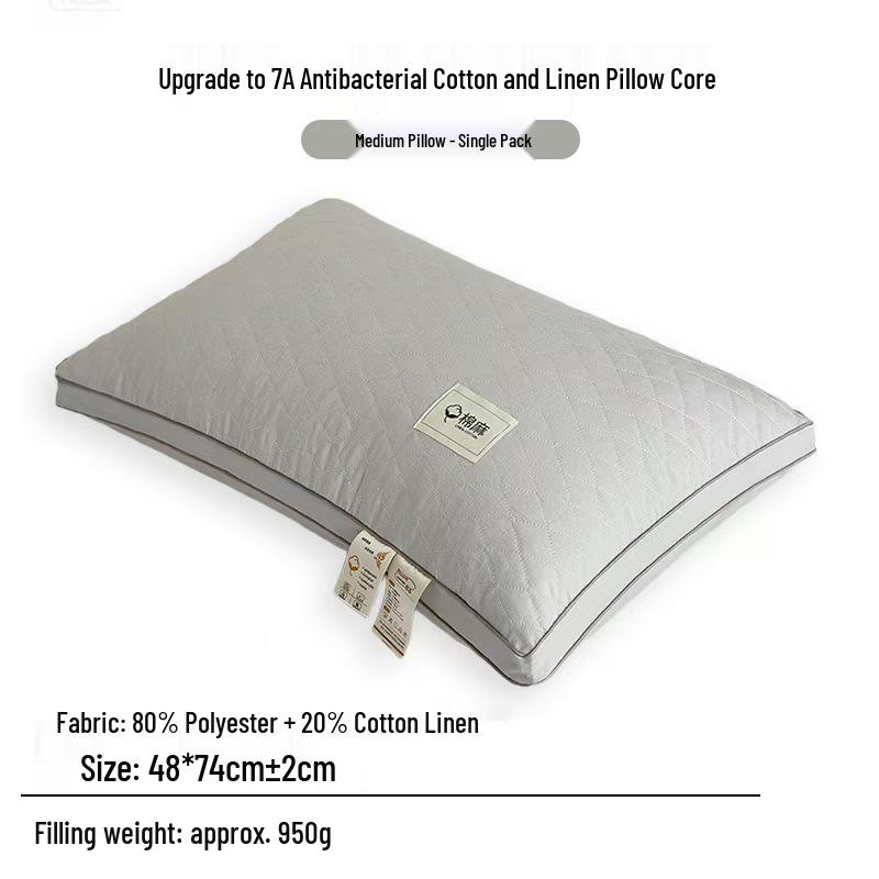 Antibacterial Cotton Linen Pillow for Neck Protection & Cervical Spine Support - Single Dormitory Use