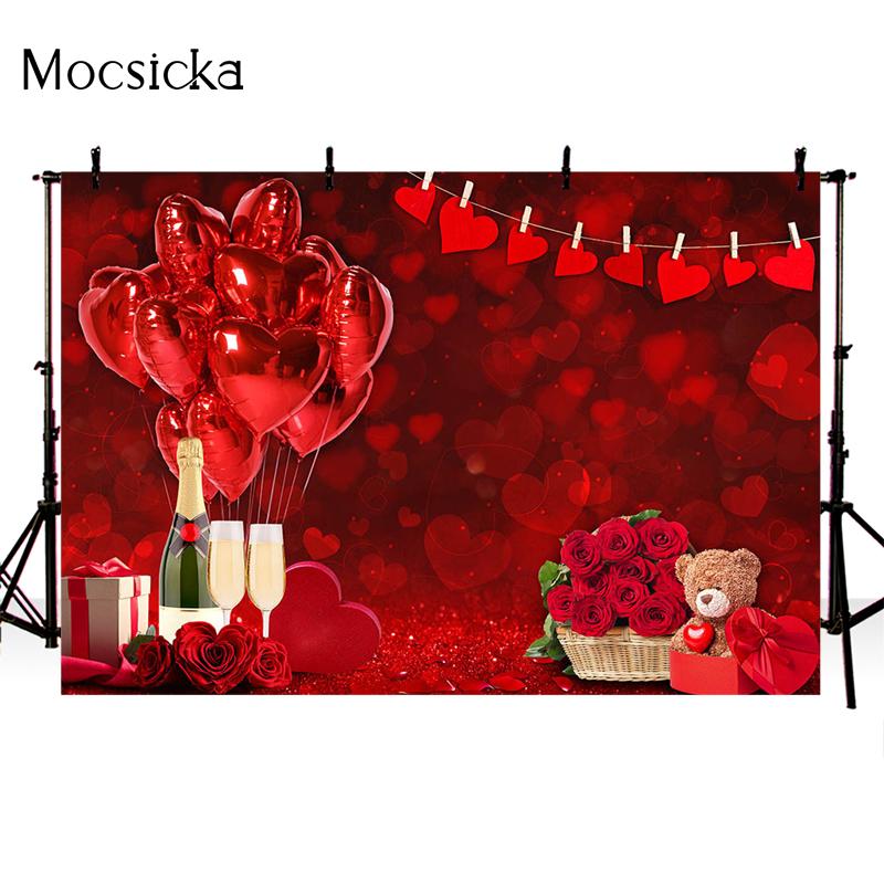 Valentine's Day Photocall Love Heart Bokeh Glitter Photography Backdrop Rose Flower Balloon Newborn Portrait Photo Background