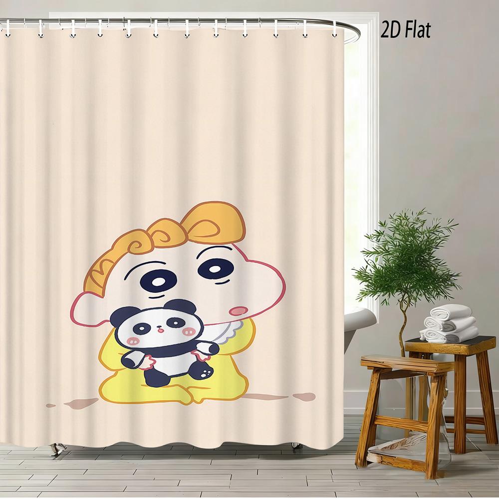 Crayon Shin-Chan All Characters Big Group Photo Scene 2D Print Waterproof Shower Curtain, Vibrant Blue Sky With Full Cast Bathro