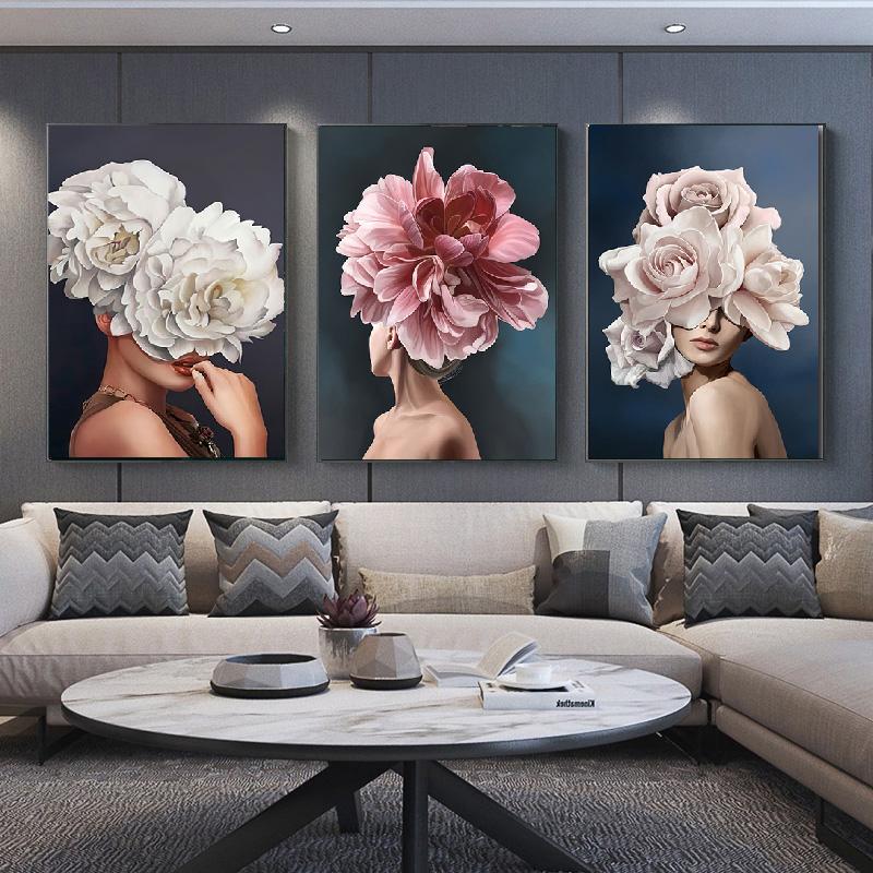 

Современный Розовый Белый Цветок Леди Плакат Личность Мода Абстрактная Женщина Принт Холст Художественная Роспись Настенная Картина Декор Гостиной