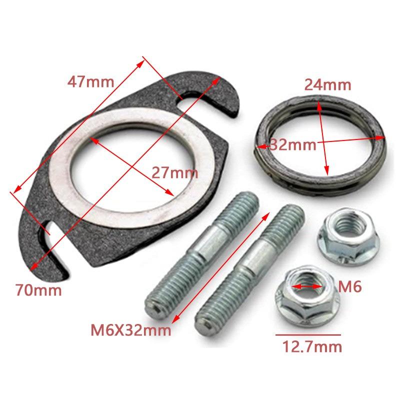 For Suitable 2T 50cc 2T Roller Exhaust Pipe Gasket New Screw Double Punch 50 Muffler Gasket Kit