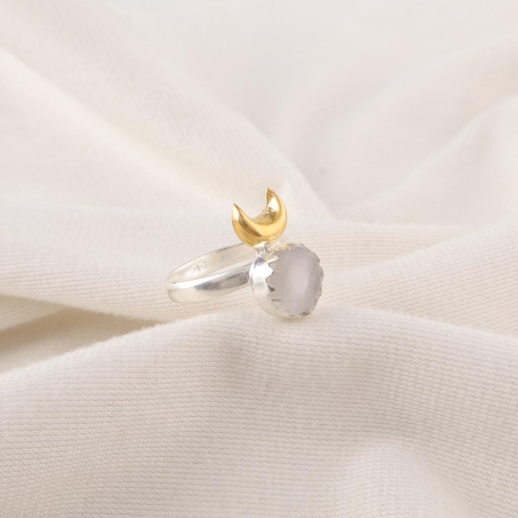 Round Selenite Stone 925 Silver Handcrafted Wife Gift Eternity Promise Boho Ring RR-58-45