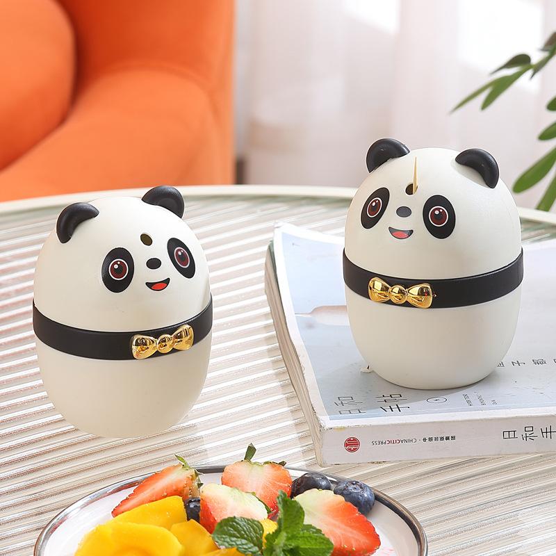 Household cartoon panda toothpick box press type automatic pop-up light luxury plastic toothpick jar hotel toothpick holder