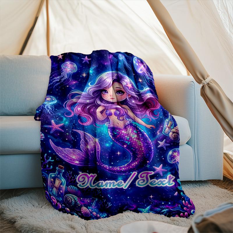 1PC Custom Name Mermaid Fantasy Underwater World outdooor Flannel blankets Throw Blanket All-Season Throw Gift Bedspread for Couch, Bed, Camping Holid