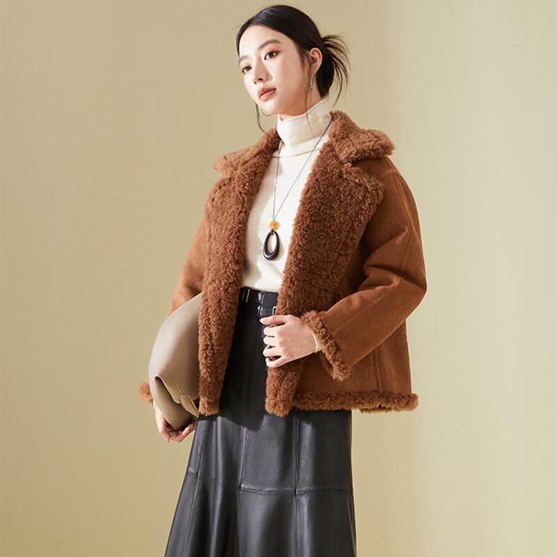 KAISER Women's Lamb Shearling Motorcycle Style Wool Coat