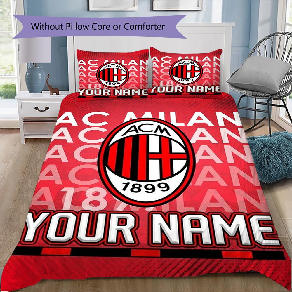 Gepersonaliseerde Naam Ac Milan Patroon Beddengoed Dekbed Set Dekbedhoes Kussensloop Huisdecoratie Verjaardagscadeau (1*dekbedovertrek+2*kussensloop zonder vulling)